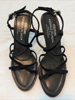 Donald J Pliner Couture Y2K Black Suede Strappy Heels Italy Size 8